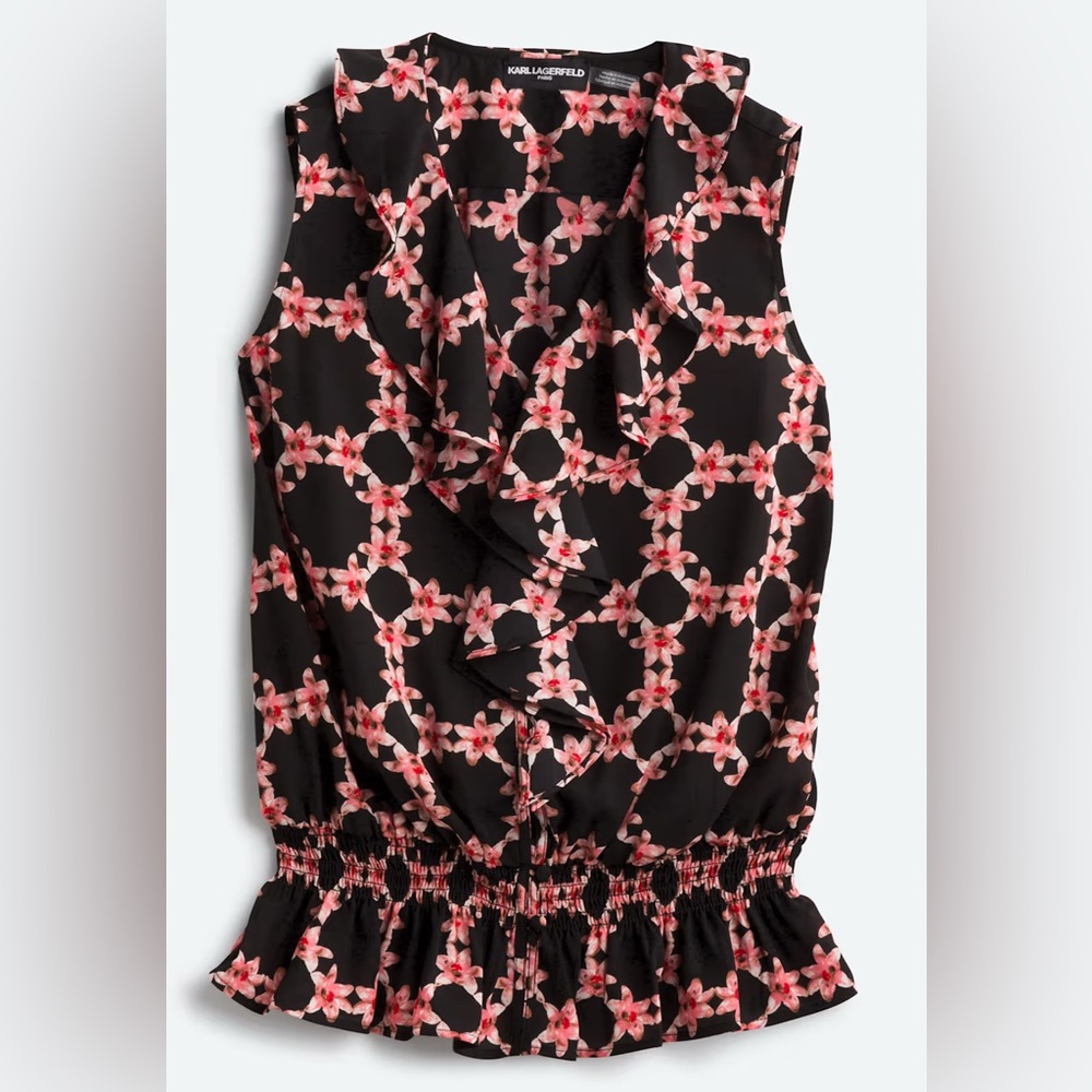 Karl Lagerfeld Paris Black and Pink Floral Top